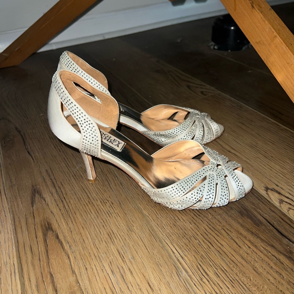 Badgley Mishka White rhinestone heels